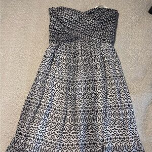 White House Black Market Strapless Black and White Pattern Dress